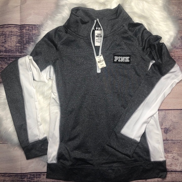 PINK Victoria’s Secret Grey/White Quarter-Zip - Picture 4 of 6